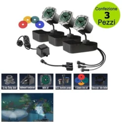 Multipack Da 3 Pz Faretto Per Laghetto A Led Luce Soffusa Giardini, Laghetti, Fontane Ed Ambienti Acquatici