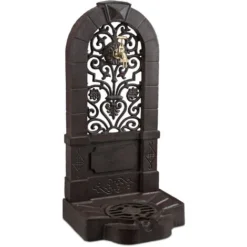 Relaxdays Fontana Da Parete Giardino, Terrazza, Stile Antico, Rubinetto, Vaschetta, HxLxP: 74 X 36 X 30 Cm, Marrone