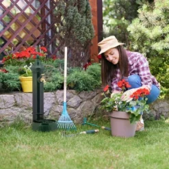 Relaxdays Fontana A Colonna Da Giardino, Stile Vintage, Autoportante, Rubinetto, Vaschetta, HLP 72x26x31 Cm, Verde Scuro -OUTSUN Giardino Negozio 12487733 3