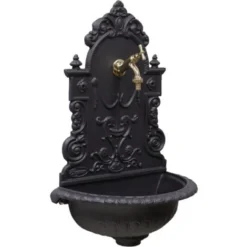 Fontana A Muro Mod.Granada Grigio Ghisa Per Casa Giardino + Rubinetto Cod.303L In Ottone Lucido