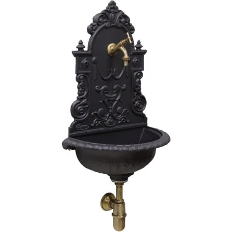Fontana A Muro Mod.Granada Grigio Ghisa Per Casa Giardino+ Rubinetto Cod.303B In Ottone Brunito E Sifone 1 Fontana A Muro Mod.Granada Grigio Ghisa Per Casa Giardino+ Rubinetto Cod.303B In Ottone Brunito E Sifone