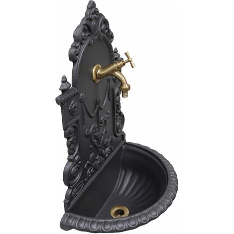 Fontana A Muro Mod.Granada Grigio Ghisa Per Casa Giardino+ Rubinetto Cod.303B In Ottone Brunito E Sifone 2 Fontana A Muro Mod.Granada Grigio Ghisa Per Casa Giardino+ Rubinetto Cod.303B In Ottone Brunito E Sifone - immagine 2