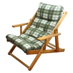 POLTRONA RELAX VERDE SCOZZESE COMODONA IN LEGNO 3POSIZIONI CON CUSCINO IMBOTTITO