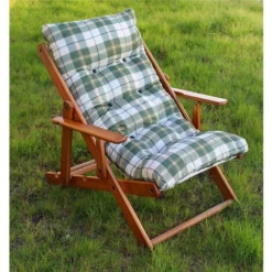 POLTRONA RELAX VERDE SCOZZESE COMODONA IN LEGNO 3POSIZIONI CON CUSCINO IMBOTTITO -OUTSUN Giardino Negozio 13186770 3