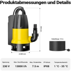 Pompa Per Acque Reflue 13000 L/h 750 W Prevalenza Max 7,5 M Per Particelle Fino A Ø 35 Mm -OUTSUN Giardino Negozio 16492380 3