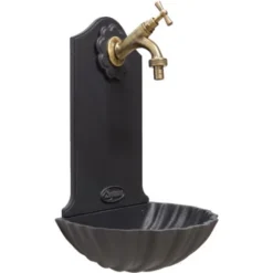 Fontana A Muro Mod.Maiorca Colore Ghisa Casa Giardino Con Rubinetto Cod.303B In Ottone Brunito