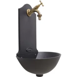 Fontana A Muro Mod.Malaga Colore Ghisa Casa E Giardino Con Rubinetto Cod.303B In Ottone Brunito