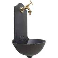 Fontana A Muro Mod.Malaga Colore Ghisa Casa E Giardino Con Rubinetto Cod.303L In Ottone Lucido
