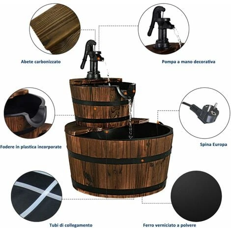 Fontana Da Giardino 2 Piani Con Pompa D'Acqua, Perfetto Per Interno Ed Esterno, Legno Di Abete, 61x44,5x44,5cm 4 Fontana Da Giardino 2 Piani Con Pompa D'Acqua, Perfetto Per Interno Ed Esterno, Legno Di Abete, 61x44,5x44,5cm - immagine 4