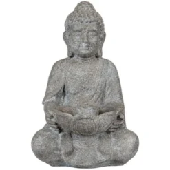 Fontana Da Esterno Buddha Con Ricircolo D'acqua E Illuminazione Led, 29,5x28x45 Cm