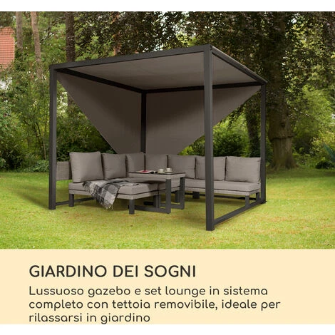 Blumfeldt Havanna Gazebo E Set Lounge 270x230x270cm 4 Divanetti Due Posti Grigio 2 Blumfeldt Havanna Gazebo E Set Lounge 270x230x270cm 4 Divanetti Due Posti Grigio - immagine 2