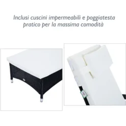 Outsunny Set 2 Sdraio Lettino Prendisole In Rattan Con Materassino Imbottito E Tavolino, Nero -OUTSUN Giardino Negozio 28944390 4