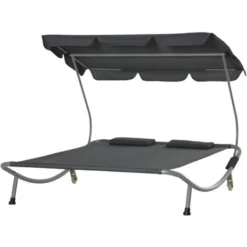 Outsunny Lettino Sdraio Prendisole Matrimoniale Con Tettuccio Regolabile, Grigio