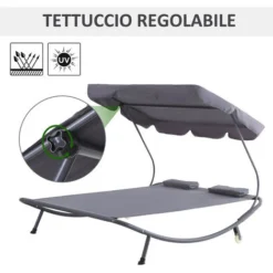 Outsunny Lettino Sdraio Prendisole Matrimoniale Con Tettuccio Regolabile, Grigio 8 Outsunny Lettino Sdraio Prendisole Matrimoniale Con Tettuccio Regolabile, Grigio -OUTSUN Giardino Negozio 28945430 4
