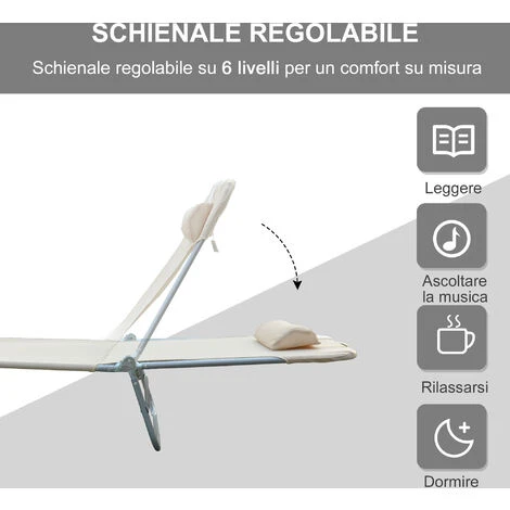Outsunny Lettino Prendisole Reclinabile Pieghevole Con Cuscino, Crema 4 Outsunny Lettino Prendisole Reclinabile Pieghevole Con Cuscino, Crema - immagine 4