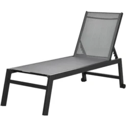 Outsunny Lettino Sdraio In Alluminio E Textilene Con Schienale Regolabile E Ruote Nero E Grigio