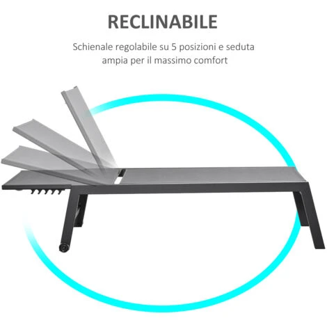 Outsunny Lettino Sdraio In Alluminio E Textilene Con Schienale Regolabile E Ruote Nero E Grigio 5 Outsunny Lettino Sdraio In Alluminio E Textilene Con Schienale Regolabile E Ruote Nero E Grigio - immagine 5