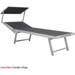 Lettino Piscina X2 Mare Spiaggia Alluminio Parasole Regolabile 2 Posizioni Grigio -OUTSUN Giardino Negozio 29370618 3