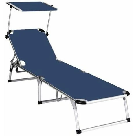 LETTINO PRENDISOLE PIEGHEVOLE IN ALLUMINIO TELO IN TEXILENE BLU CON PARASOLE 1 LETTINO PRENDISOLE PIEGHEVOLE IN ALLUMINIO TELO IN TEXILENE BLU CON PARASOLE