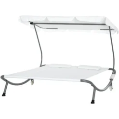 OUTSUNNY Lettino Matrimoniale 2 Posti Prendisole Parasole Regolabile Esterno E Giardino 2×1.73× 1.55m Crema