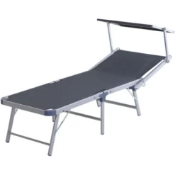 Outsunny Sdraio Pieghevole Da Giardino Con Tetto Lettino Prendisole In Alluminio Grigio