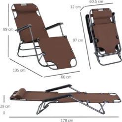 Outsunny Lettino Sdraio Pieghevole Da Giardino Piscina Con Braccioli Marrone -OUTSUN Giardino Negozio 30063560 3