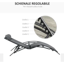 Outsunny Sdraio Da Giardino Reclinabile Su 5 Livelli Con Cuscino Rimovibile In Alluminio E Textilene Grigio -OUTSUN Giardino Negozio 30531167 4