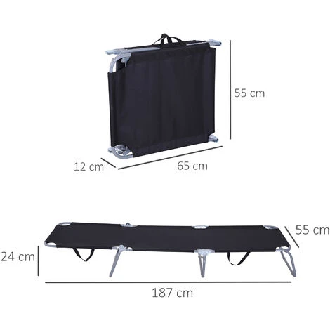 Outsunny Sdraio Da Giardino Pieghevole In Metallo E Tessuto Oxford, Lettino Prendisole Traspirante 180x55x24cm Nero 3 Outsunny Sdraio Da Giardino Pieghevole In Metallo E Tessuto Oxford, Lettino Prendisole Traspirante 180x55x24cm Nero - immagine 3