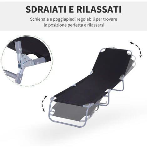 Outsunny Sdraio Da Giardino Pieghevole In Metallo E Tessuto Oxford, Lettino Prendisole Traspirante 180x55x24cm Nero 4 Outsunny Sdraio Da Giardino Pieghevole In Metallo E Tessuto Oxford, Lettino Prendisole Traspirante 180x55x24cm Nero - immagine 4