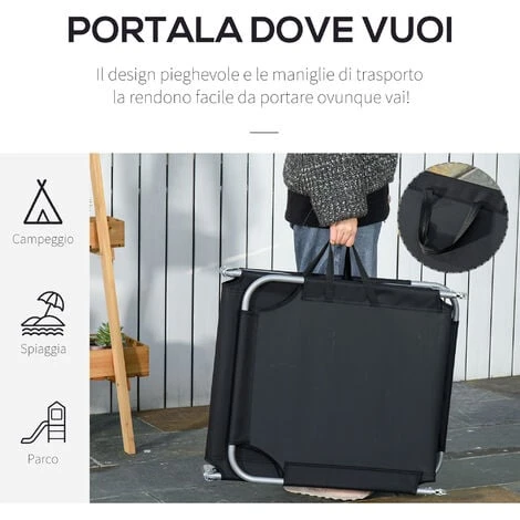 Outsunny Sdraio Da Giardino Pieghevole In Metallo E Tessuto Oxford, Lettino Prendisole Traspirante 180x55x24cm Nero 5 Outsunny Sdraio Da Giardino Pieghevole In Metallo E Tessuto Oxford, Lettino Prendisole Traspirante 180x55x24cm Nero - immagine 5