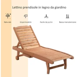 Outsunny Lettino Prendisole Sdraio In Legno Con Ruote E Vassoio Estraibile -OUTSUN Giardino Negozio 31870051 4
