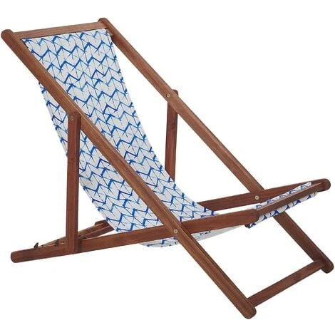 Set Di 2 Sedie Sdraio Per Giardino In Legno Scuro Bianco E Blu Anzio 4 Set Di 2 Sedie Sdraio Per Giardino In Legno Scuro Bianco E Blu Anzio - immagine 4