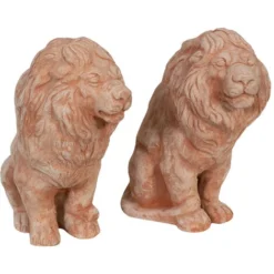 Coppia Di Leoni Decorativi In Terracotta Leone Decorativo 35x18x34 Cm Soprammobili Per La Casa -OUTSUN Giardino Negozio 35649363 3