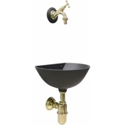 Fontana A Muro Mod.600 Grigio Ghisa Per Casa Giardino Con Rubinetto Cod.303 In Ottone E Sifone Finitura A Scelta : Lucido