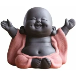 SOEKAVIA Statua Del Buddha Che Ride In Ceramica Maitreya - Decorazione Del Tè - Piccolo Monaco - Accessori Per La Decorazione (stile Sorriso Felice, Arancione)