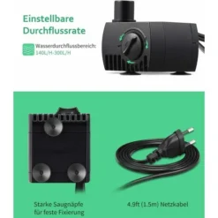 SOEKAVIA Pompa Per Acquario Con 4 Luci LED Colorate, Pompa Dell'acqua 300L/H Che Resiste Alla Combustione A Secco (48 Ore), Pompa Per Laghetto Per Acquario, Laghetto, Fontana, Giardino Nessun Rumore -OUTSUN Giardino Negozio 36294252 5