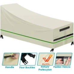 Patio Chaise Lounge Copertura Reclinabile Impermeabile Con Strisce Di Nastro Riflettente Beige