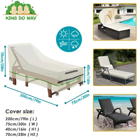 Patio Chaise Lounge Copertura Reclinabile Impermeabile Con Strisce Di Nastro Riflettente Beige 2 Patio Chaise Lounge Copertura Reclinabile Impermeabile Con Strisce Di Nastro Riflettente Beige - immagine 2