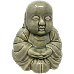 Statua Buddha Soprammobile Decorazione Casa Statuetta Portafortuna In Ceramica Verde
