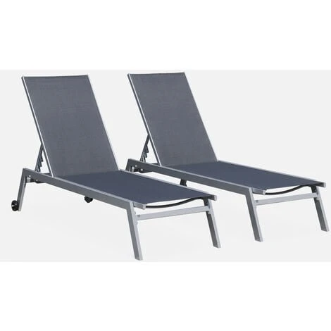 Lotto Di 2 Lettini Prendisole, Modello: ELSA In Alluminio, Colore: Grigio E Textilene, Colore: Grigio Scuro, Sdraio Multi-posizione Con Ruote 2 Lotto Di 2 Lettini Prendisole, Modello: ELSA In Alluminio, Colore: Grigio E Textilene, Colore: Grigio Scuro, Sdraio Multi-posizione Con Ruote - immagine 2