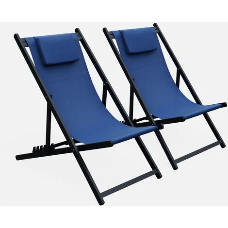 Set Di 2 Lettini Prendisole In Alluminio E Textilene - Modello: Gaia - Colore Struttura: Antracite, Textilene E Cuscino Poggia-testa Blu Notte 2 Set Di 2 Lettini Prendisole In Alluminio E Textilene - Modello: Gaia - Colore Struttura: Antracite, Textilene E Cuscino Poggia-testa Blu Notte - immagine 2