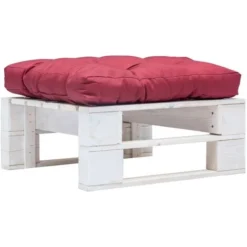 Divano Da Giardino A Pallet Con Cuscino Rosso Legno Bianco