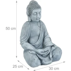 Relaxdays Statua Del Buddha Seduto XL, 50 Cm, Feng Shui, Per Esterni, Decorativa, Grigio Chiaro -OUTSUN Giardino Negozio 51972972 4