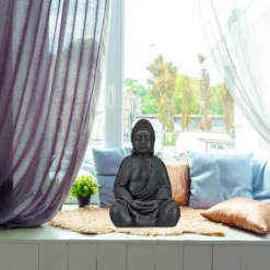 Relaxdays Statua Del Buddha Seduto XL, 50 Cm, Feng Shui, Per Esterni, Decorativa, Grigio Chiaro -OUTSUN Giardino Negozio 51972972 5