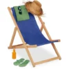 Relaxdays Sdraio In Legno, Sedia Da Mare Pieghevole, 3 Livelli Inclinazione, 120 Kg, Lettino Da Spiaggia E Giardino, Blu