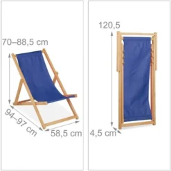 Relaxdays Sdraio In Legno, Sedia Da Mare Pieghevole, 3 Livelli Inclinazione, 120 Kg, Lettino Da Spiaggia E Giardino, Blu -OUTSUN Giardino Negozio 51983298 4