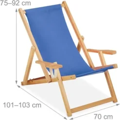 Relaxdays Sdraio In Legno, Sedia Da Giardino Pieghevole, Schienale Regolabile Su 3 Livelli, 100 Kg, Lettino Mare, Blu -OUTSUN Giardino Negozio 51983314 4