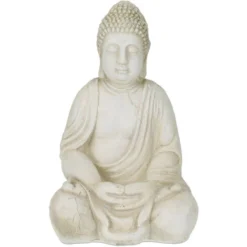 Relaxdays Buddha, Figura Da Giardino, Resistente Alle Intemperie, Buddha Seduto, Ossido Di Magnesio, 50x33x26 Cm, Crema