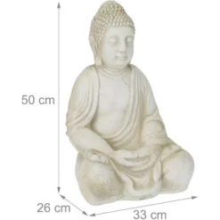 Relaxdays Buddha, Figura Da Giardino, Resistente Alle Intemperie, Buddha Seduto, Ossido Di Magnesio, 50x33x26 Cm, Crema -OUTSUN Giardino Negozio 51984029 4