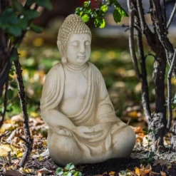 Relaxdays Buddha, Figura Da Giardino, Resistente Alle Intemperie, Buddha Seduto, Ossido Di Magnesio, 50x33x26 Cm, Crema -OUTSUN Giardino Negozio 51984029 5